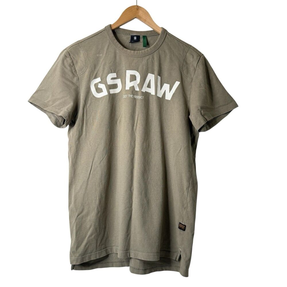 VTG G-Star Raw Spellout T-Shirt Mens L Olive Distressed Sun Faded Streetwear Y2k